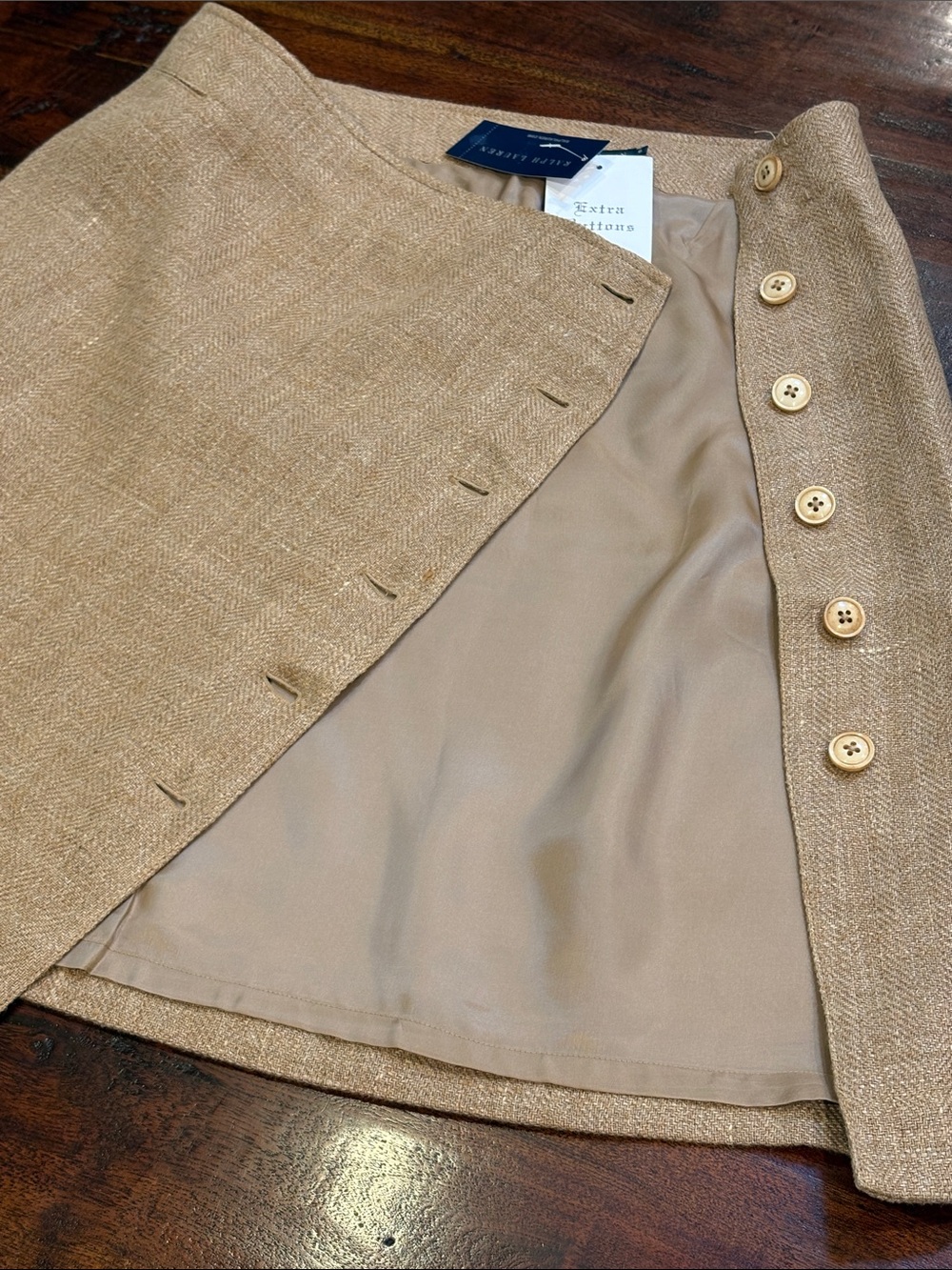 Vintage Ralph Lauren Blue Label Y2K Linen Skirt Button Detail size 6 NWT - Picture 14 of 14